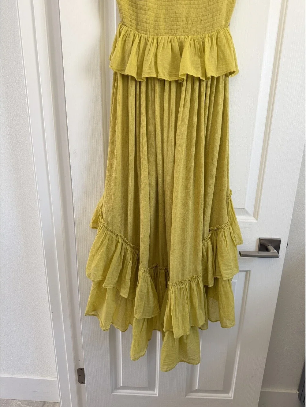 Free-est (Free People) Chartreuse Ruffle Smocked High-Low Maxi Dress | Size XS